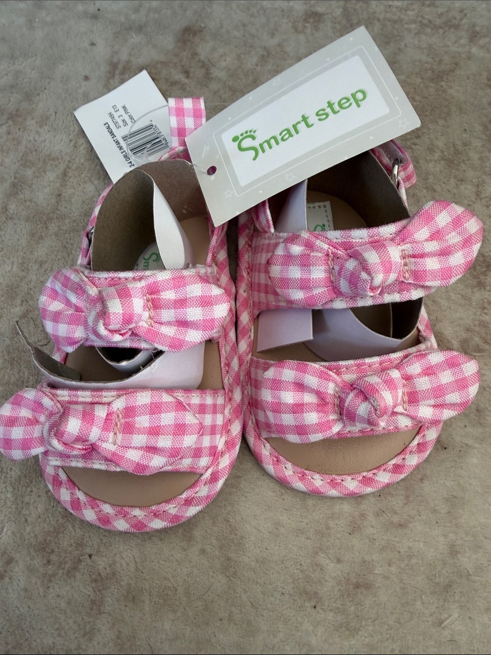 Pink Gingham Girls Sandals with Bow Straps